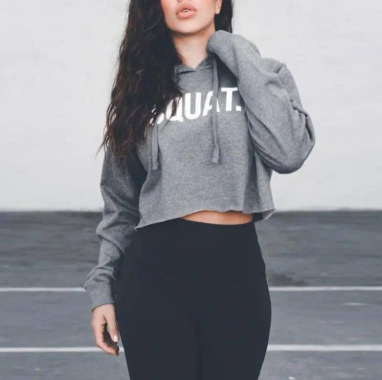 Women Fashion Active Hoodies Long Sleeve Crop Top Letter-2