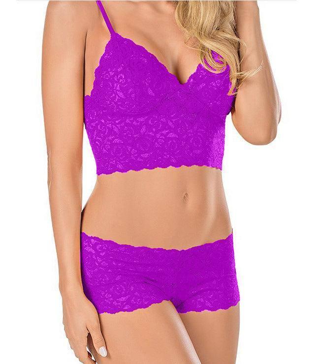 women lingerie suit sexy lingerie slim wear see through lace-Purple-3