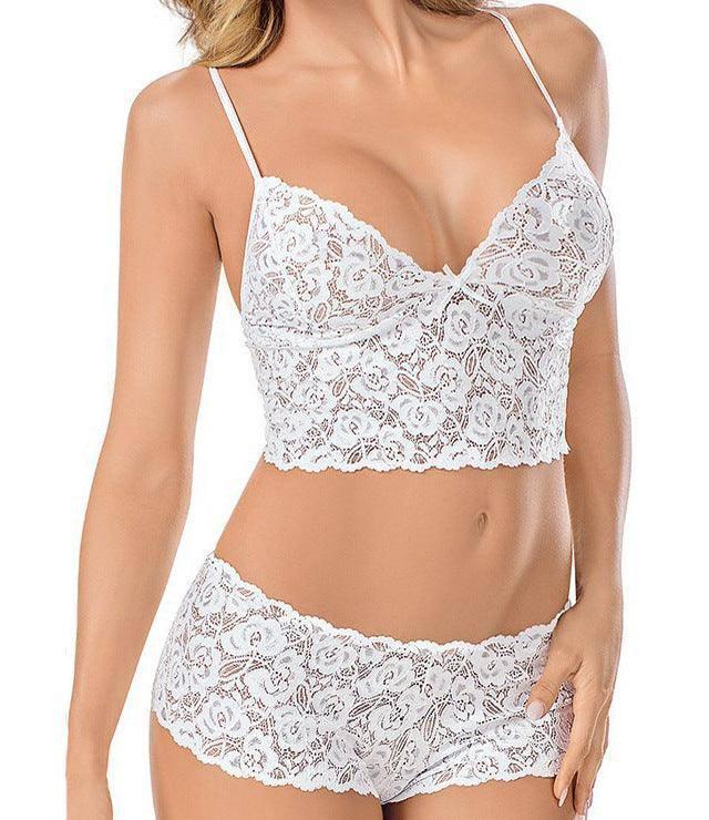 women lingerie suit sexy lingerie slim wear see through lace-White-4
