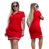 Women Polo Dress Big Size 6XL Oversized Above Knee Mini-Red-8