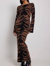 Women's Bell Sleeve Fashion Print Dress-Leopard Print-3