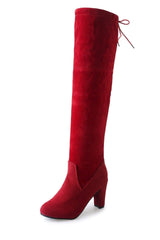Women's Black Knee High Boots with High Heel | Long Boots-Wine red-3