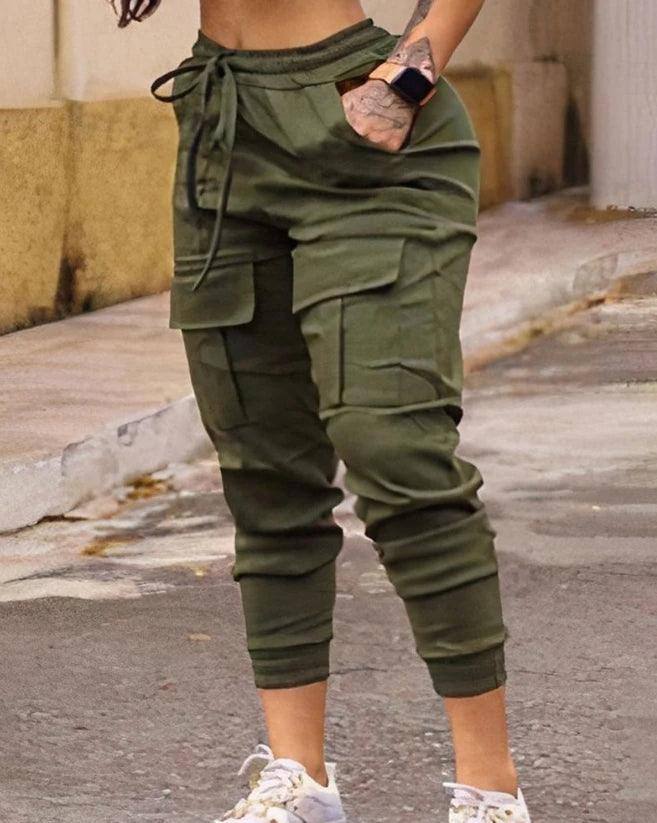 Women's Cargo Pants Casual Trousers New Solid Color Trend-4