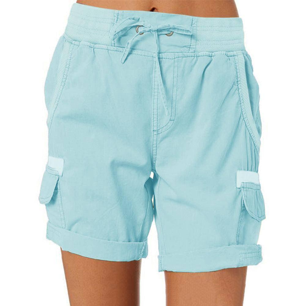 Women's Casual High Waist Cargo Shorts-Light Blue-10