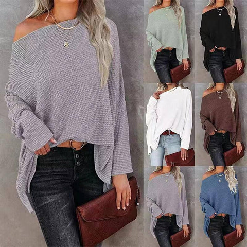 Women's Casual Off-the-shoulder Batwing Long Sleeve Pullover-10