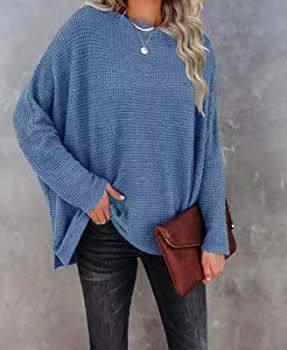 Women's Casual Off-the-shoulder Batwing Long Sleeve Pullover-Dark Blue-4