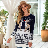 Women's Christmas Reindeer Jacquard Sweater Pullover Knit-1