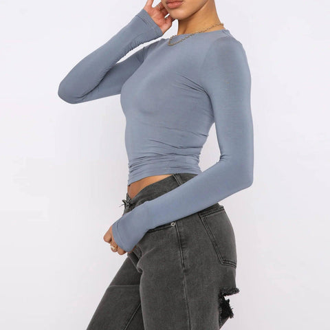 Women's Clothing Fashion Slim Long-sleeved Pullovers Tops-2