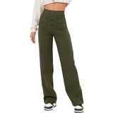 Women's Clothing High Waist Pocket Wide Leg Button Casual-Army Green-8