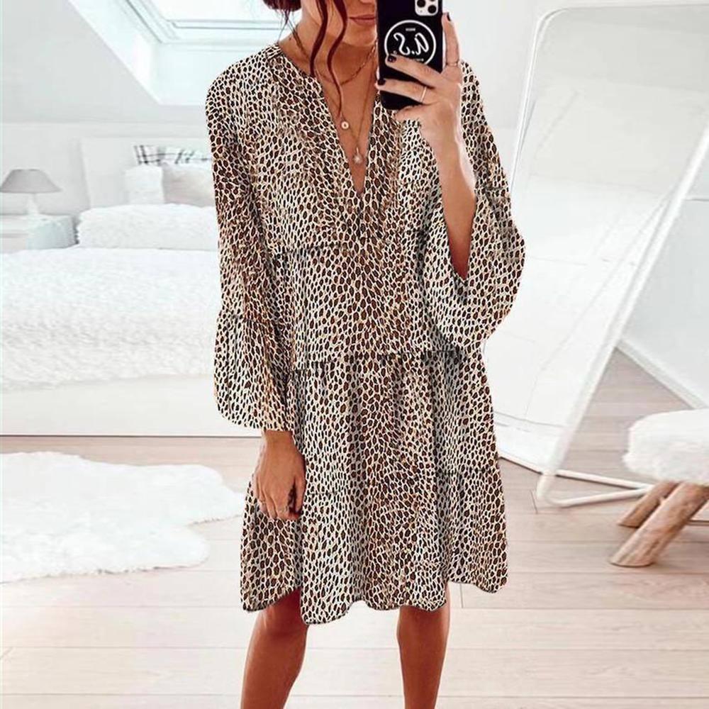Women's Clothing Leopard Print V-neck Plus Size Loose Long-10