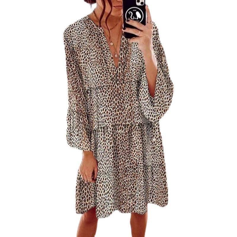 Women's Clothing Leopard Print V-neck Plus Size Loose Long-5