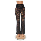 Women's Clothing See-through Lace Bell-bottom Pants-2