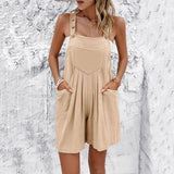 Women's Clothing Temperament Pure Color Suspender Shorts 0 LOVEMI  S Apricot 