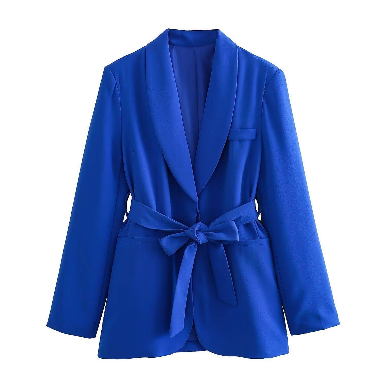 Women's Clothing With Belt Casual Suit Jacket Pants-Blue Suit-10