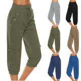 Women's Cropped Pants Cotton Linen Cargo Pocket Casual Pants-1