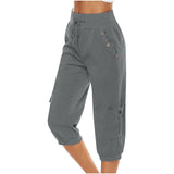Women's Cropped Pants Cotton Linen Cargo Pocket Casual Pants-10
