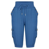 Women's Cropped Pants Cotton Linen Cargo Pocket Casual Pants-3