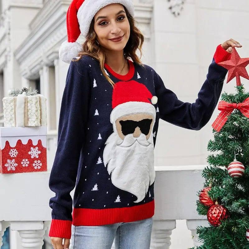 Women's Cute Santa Claus Head Knit Sweater-2