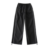 Women's Drawstring Striped Quick-drying Casual Pants-Black-11