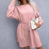 LOVEMI - Women's Elegant Round Neck Long Sleeve Loose Dress