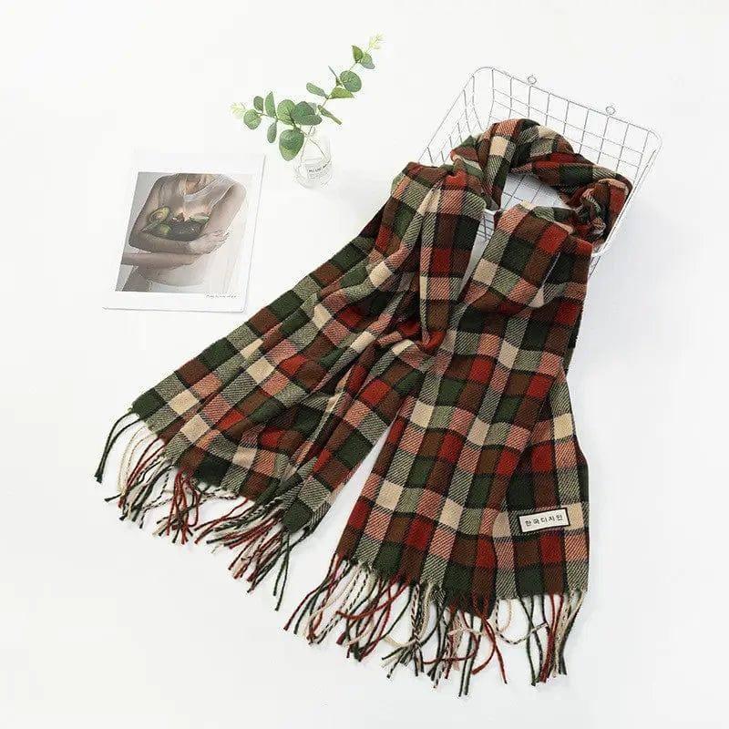 Women's Fashion Casual Cashmere Plaid Scarf-Colorful Plaid Dark Green-11