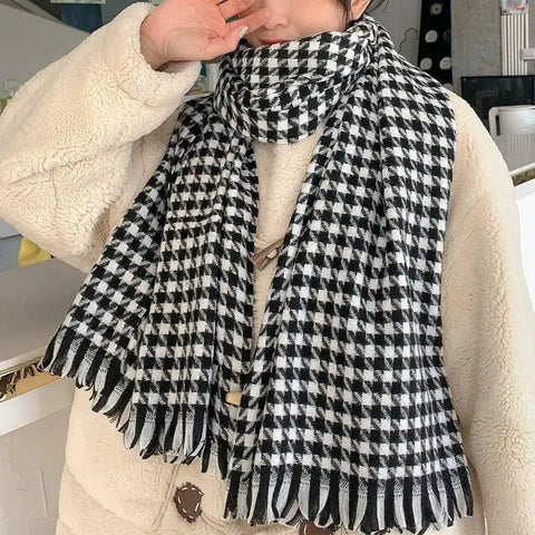Women's Fashion Casual Cashmere Plaid Scarf-Houndstooth Black-13