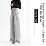 Women's Fashion Casual High Waist Drooping Loose Straight-Gray Lengthen-4