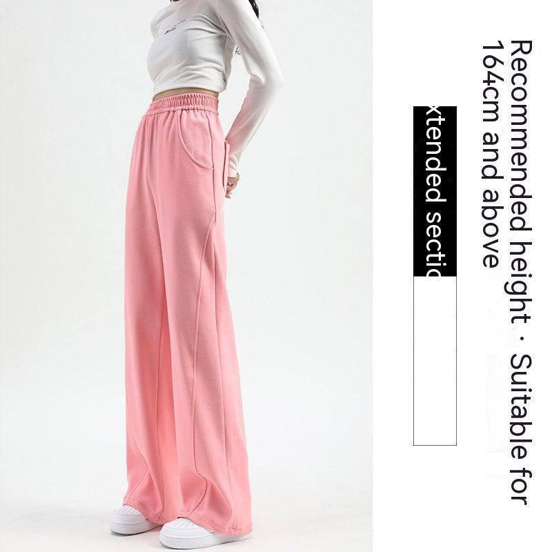 Women's Fashion Casual High Waist Drooping Loose Straight-Pink Lengthened-8