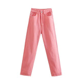 Women's Fashion Casual High Waist Jeans-Pink-7