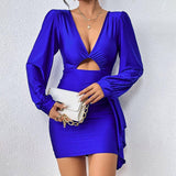 Women's Fashion Casual Irregular Dress-Blue-6