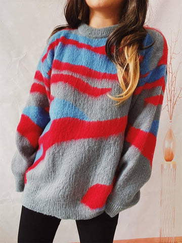 Women's Fashion Casual Irregular Striped Sweater-5