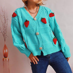 Women's Fashion Casual Loose Strawberry Embroidery-Green-3