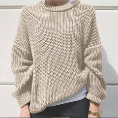 Women's Fashion Casual Simple Thick Needle Long Sleeve Round-Beige-4