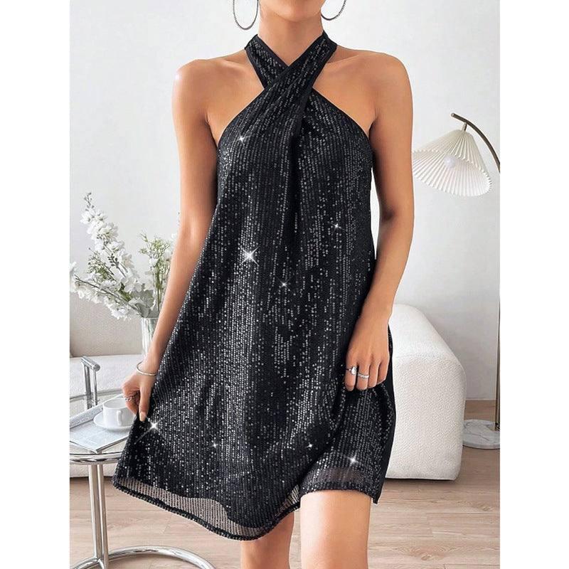 Women's Fashion Elegant Halter Dress-Black-6