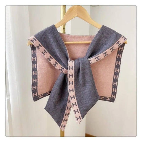Women's Fashion Knitted Shawl With Neck Scarf-Powdered ash-3