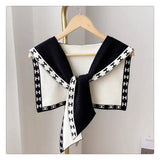 Women's Fashion Knitted Shawl With Neck Scarf-Black and white-4