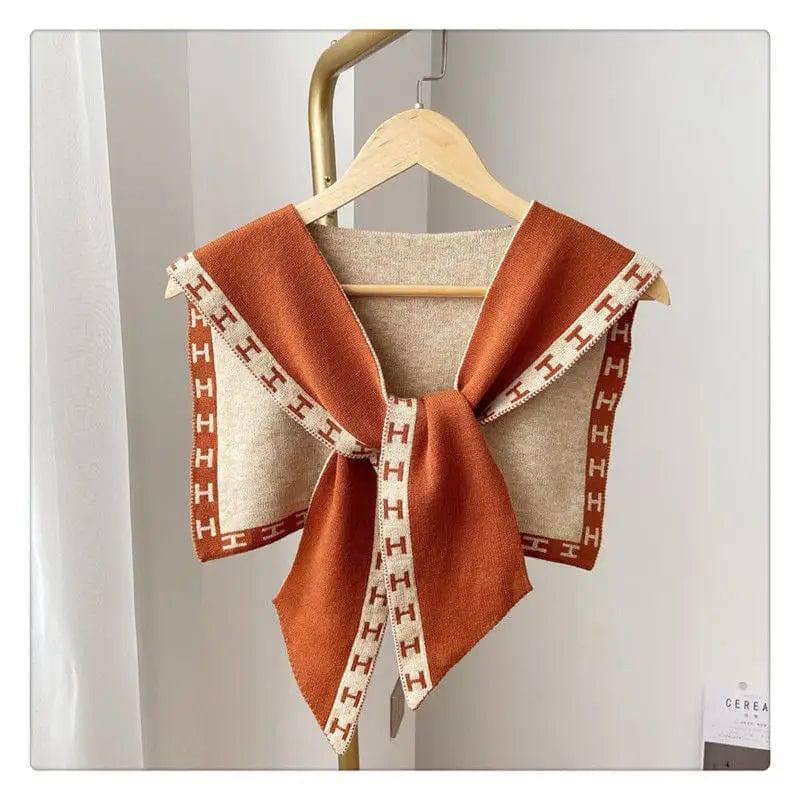 Women's Fashion Knitted Shawl With Neck Scarf-Orange-7