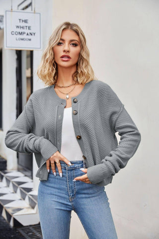 Women's Fashion Loose Retro Single Row Button Coat-Gray-5
