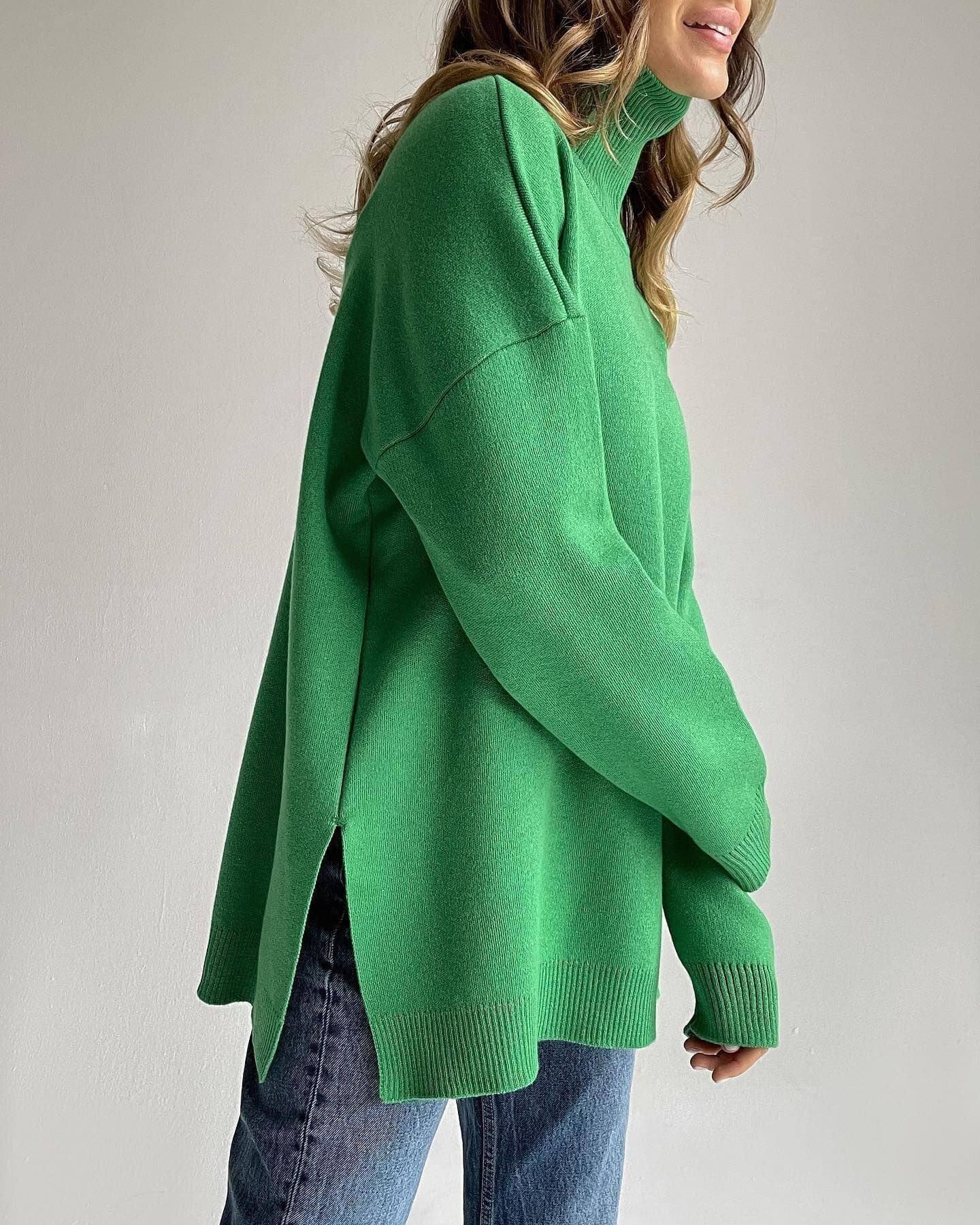 Women's Fashion Loose Turtleneck Sweater-Green-3