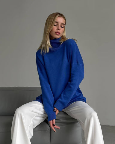 Women's Fashion Loose Turtleneck Sweater-Sapphire Blue-5
