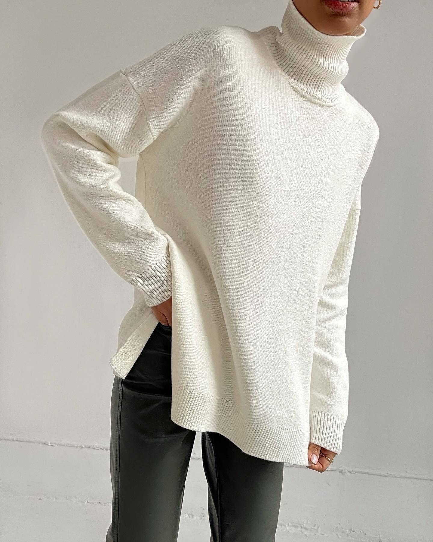 Women's Fashion Loose Turtleneck Sweater-White-6