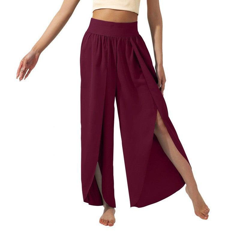 Women's Fashionable All-match Slimming High Waist Slit Yoga-Wine Red-14