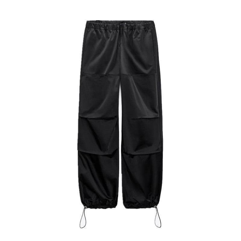 Women's Fashionable Silk Satin Casual Wide-leg Pants-Black-6