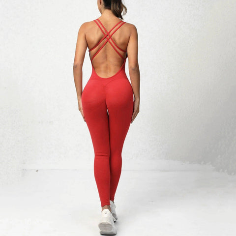 Women's Fitness Jumpsuit-red pt set-1