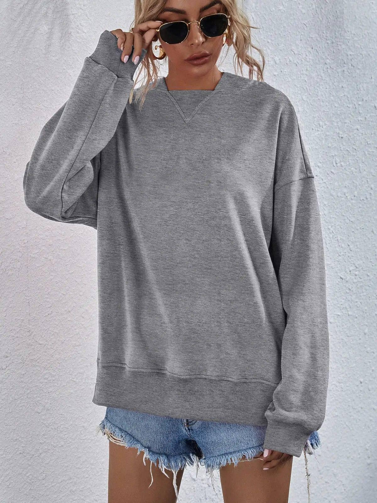 Women's Fleece-lined Hooded Casual Loose Sweater-Gray-2