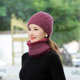 Women's Fleece Warm Wool Hat Scarf Suit-Purple-7