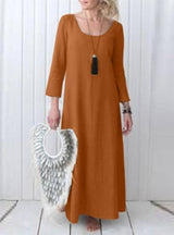 Women's Full-length Dress Cotton And Linen Dress-Brown-6