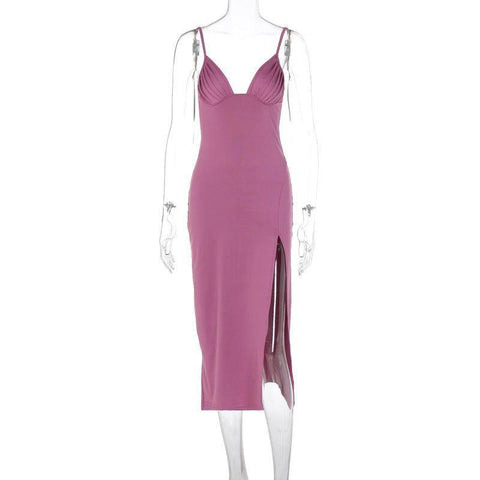 Women's Graceful And Fashionable Pleated V-neck Sling Dress-Light Purple-7