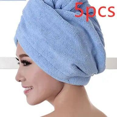 Women's Hair Dryer Cap, Absorbent Dry Hair Towel-5pcsSkyBlue-12