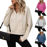 Women's Half Zip Pullover Hooded Sweatshirt Fleece Short-1